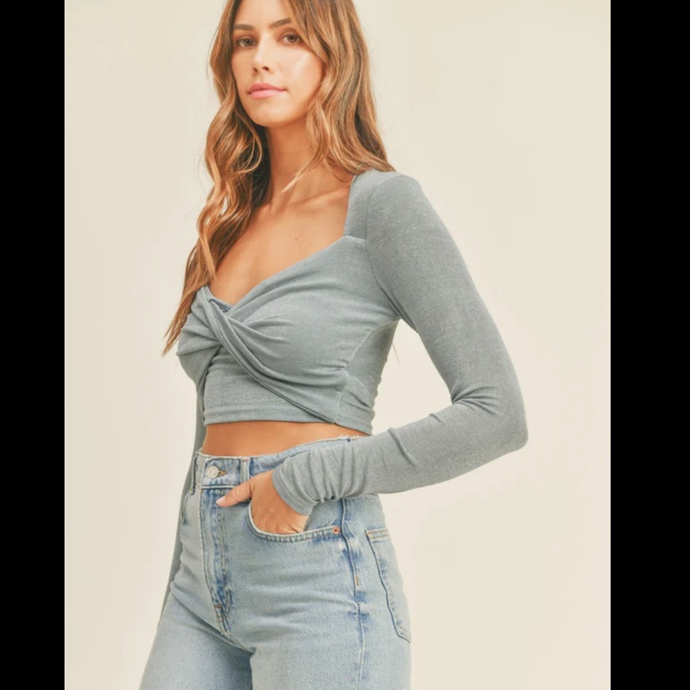 Aspen Long Sleeve Crop Top in Sage Green